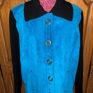 Vintage Live a Little Blue and Black Suede Jacket